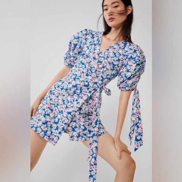 Zara Dresses Zara Floral Puff Sleeve Wrap Dress Poshmark